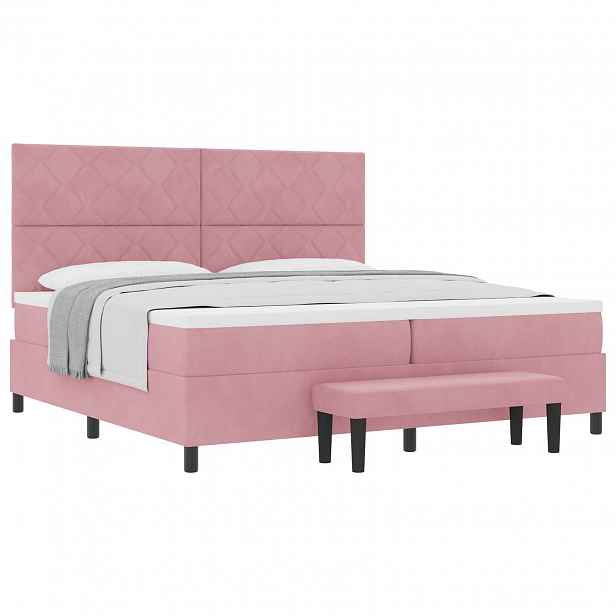vidaXL Postel s boxspringem s čelo Růžová 200 x 200 cm samet