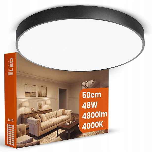 Stropní Svítidlo 48W 4800lm Neutrální barva 50CM Kulatý Černý IP20