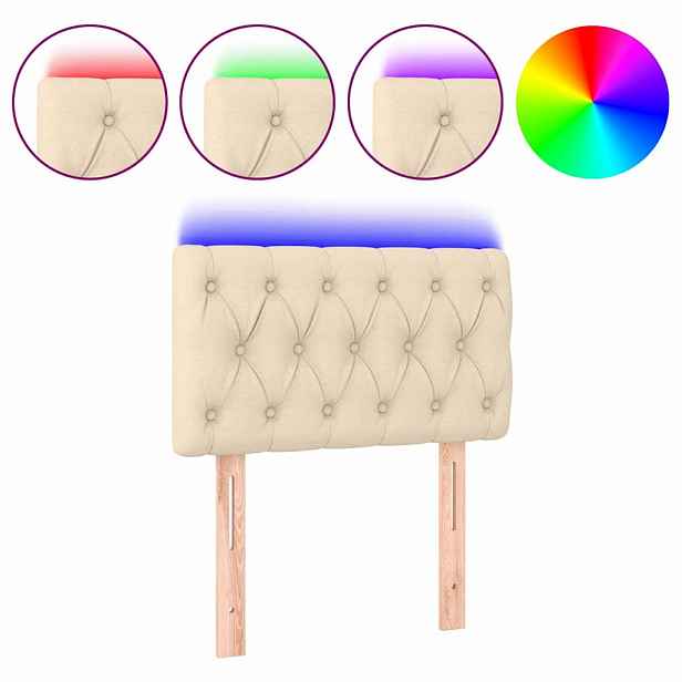 vidaXL Čelo postele s LED krémové 80 x 7 x 78/88 cm textil