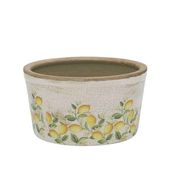 Béžový antik keramický květináč s citróny Limone Blossom - Ø 16*10 cm Chic Antique