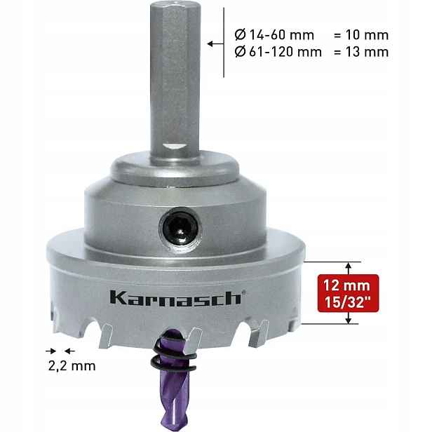 Korunkový Vrták ø 22 mm Power-Max Heavy Duty 10 karbidová, s držákem Karnasch