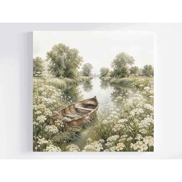 Obraz Na Plátně Canvas Krajina Řeka Kanál Loď Loďka Květiny Jaro 50x50