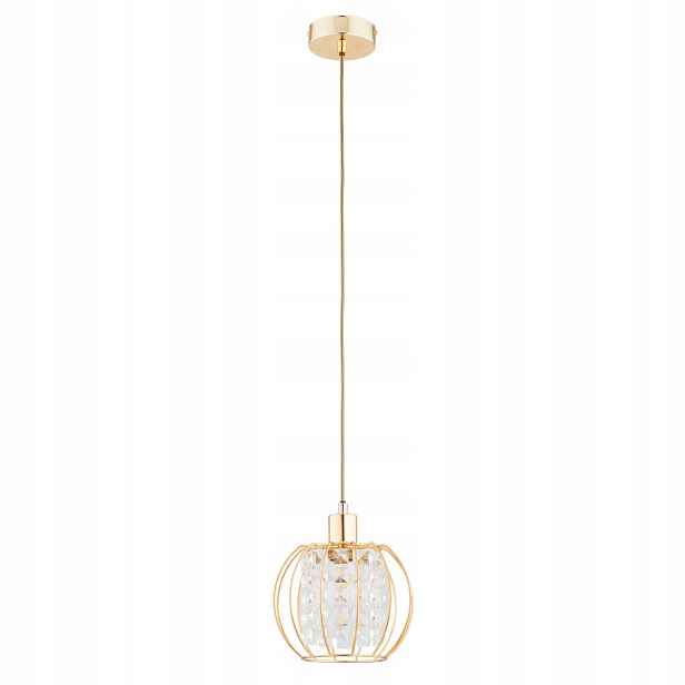 Závěsná lampa Alfa Kristal Zlatá E27 15W Křišťálové stínítko 90 cm