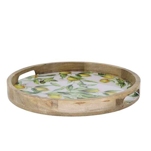 Dřevěný mangový podnos s citróny Tours Limone Blossom - Ø 35*4 cm Chic Antique