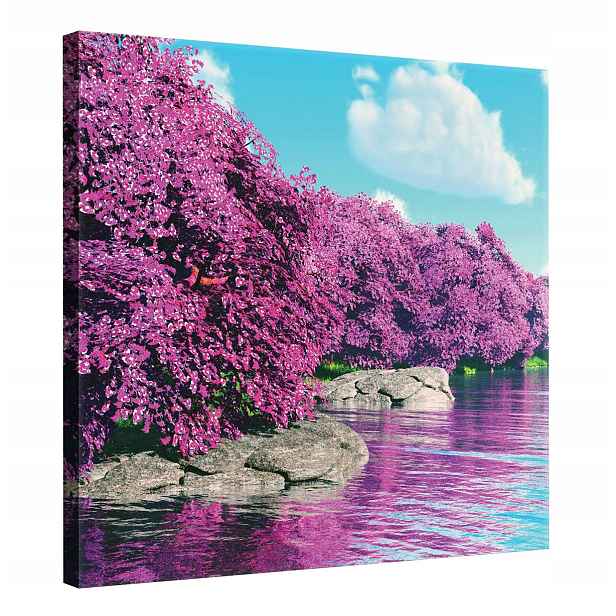 Obraz Na Plátně Canvas 80x80 Řeka Keře Květiny