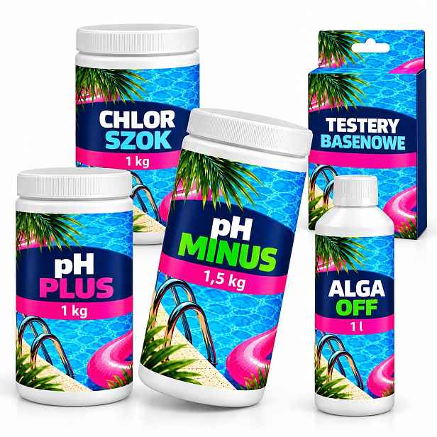 Sada Chemie 5V1 Do Bazénu Chlor Šok Alga Off Ph Minus Tester Ph Plus