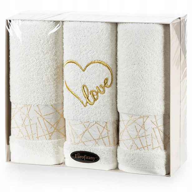 Sada ručníků Nika 2ks 50x90 70x140 Love krémová dárková sada 480 g/m2