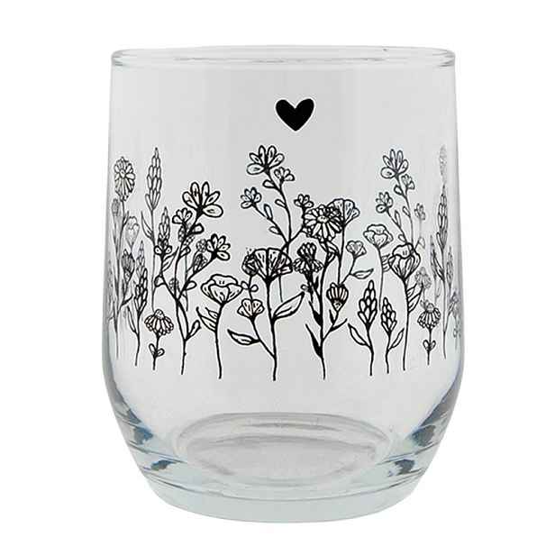 Sklenička na nápoj s květinami Flora And Fauna - Ø 8*9 cm / 300 ml Clayre & Eef