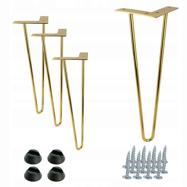 Sada 4 nábytkových nožiček Hairpin legs zlatý lesk, výška 41 cm, 2 tyče