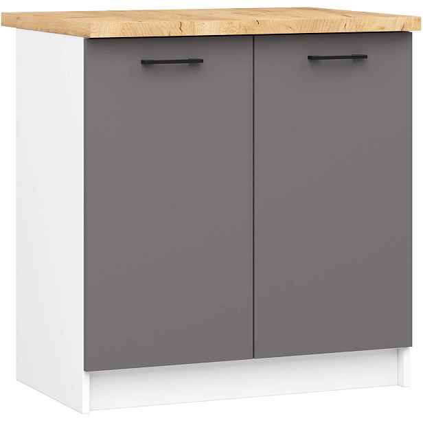 Ak furniture Kuchyňská skříňka OLIVIE 80x85 cm matná bílá/matná grafitově šedá/dub přírodní
