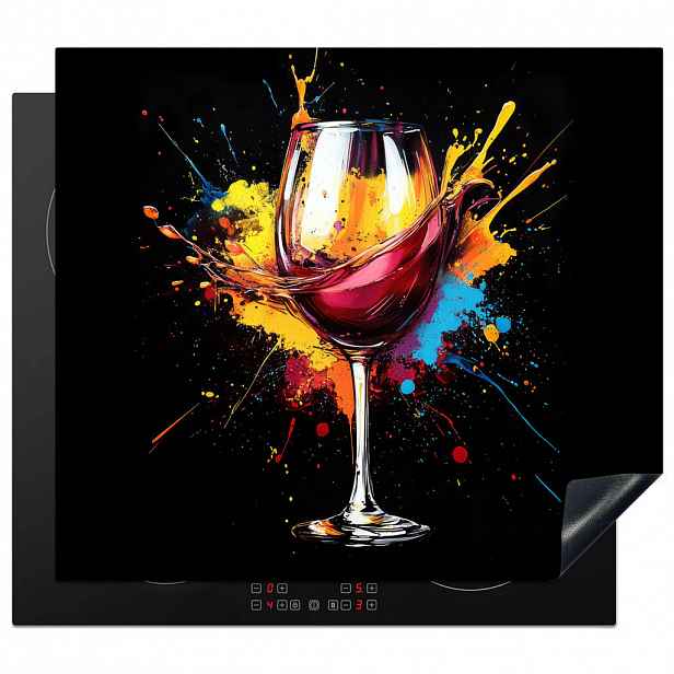 MuchoWow KRYT NA INDUKČNÍ DESKU Víno - sklo - graffiti - nápoj - červená - barva 59x52 cm