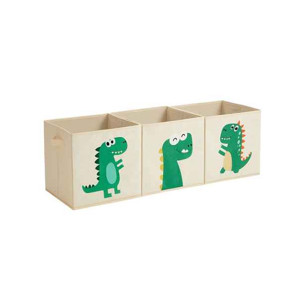 Sada 3 úložných boxů s motivem dinosaurů, 30x30x30 cm