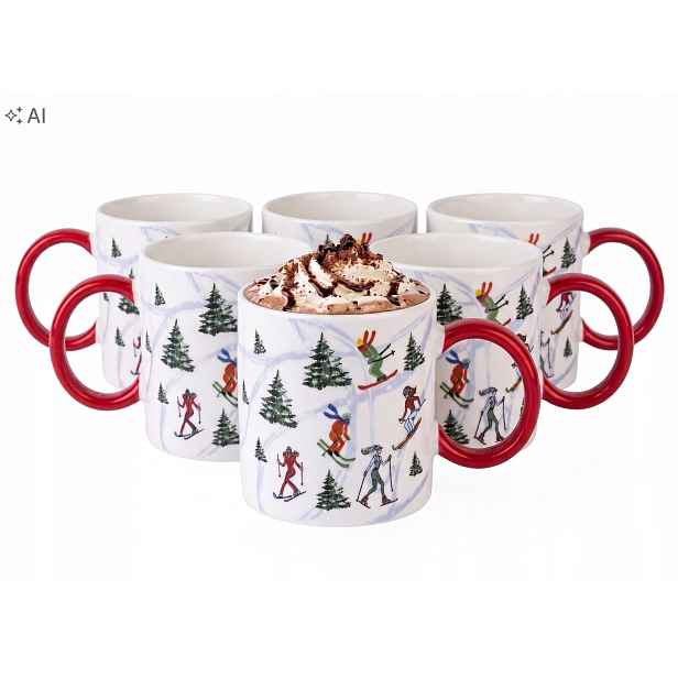 Šálky na kávu 340 ml 6 ks Lyžaři Altom Design Dárek