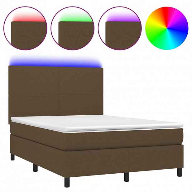 vidaXL Box spring postel s matrací a LED tmavě hnědá 140x190 cm textil