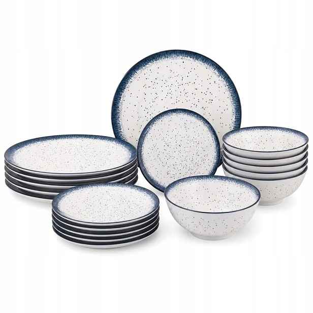 Jídelní Servis pro 6 osob Porcelánový 18 prvků Bílo-modrý