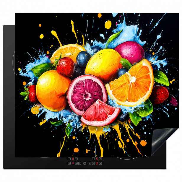 MuchoWow KRYT NA INDUKČNÍ DESKU Ovoce - graffiti - barevné - pomeranč - jahoda - abstraktní 60x52 cm
