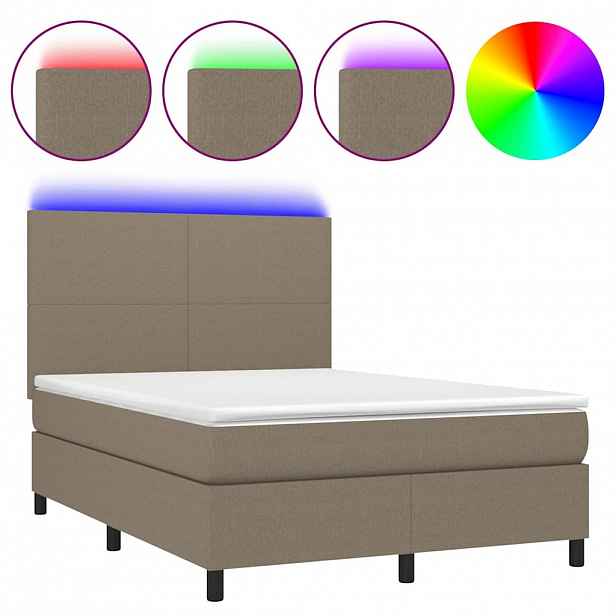 vidaXL Box spring postel s matrací a LED taupe 140x190 cm textil