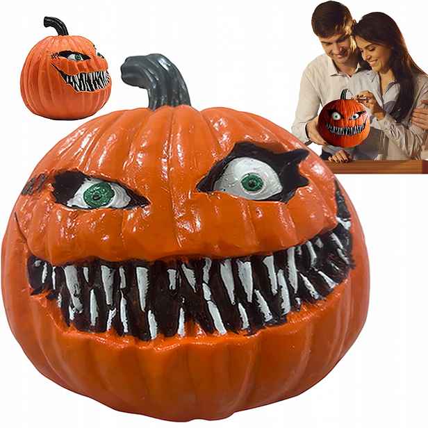 Dýně Oranžová Pryskyřice 20x19x20 cm Halloween Dekorace Na Psací Stůl
