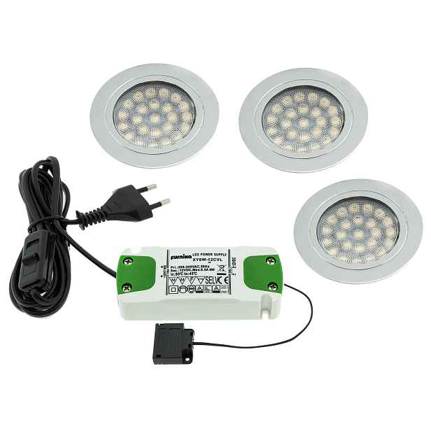 Kpl 3x Round Led 2W 12V stropní svítidlo napájecí zdroj