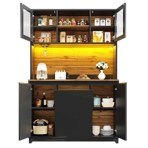 Modenvie BUFFET skříňka z MDF a kovu, 120/40/180 cm, černá, s LED osvětlením