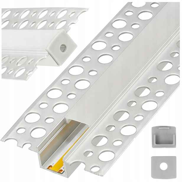 Led profil pro sádrokartonové desky 1 m Regips Eloxovaný Stínítko Záslepky x10