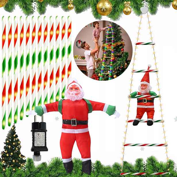 Mikuláš Svítící Žebřík Šplhající Ozdoba Led Dekorace 300 CM