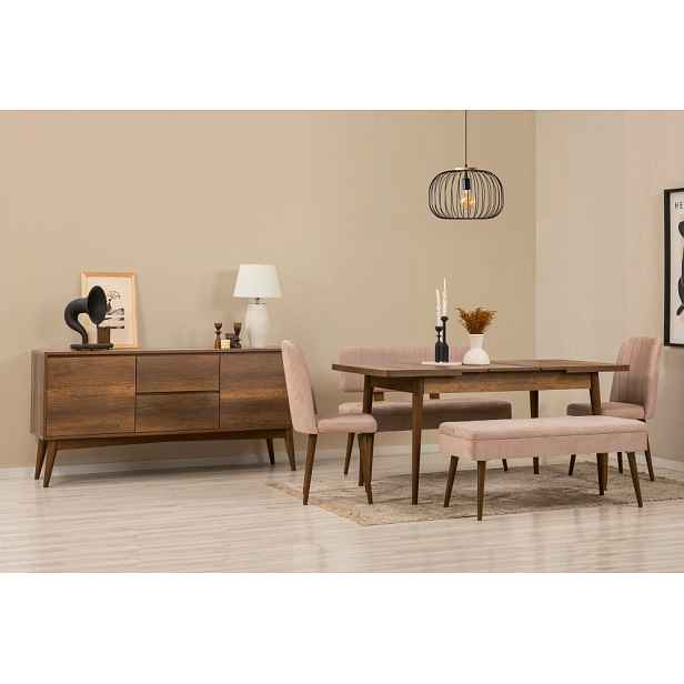 Set s rozkládacím stolem, židlemi a konzolou (6 kusů) Vina Bench 04 0900 - Walnut, Stone