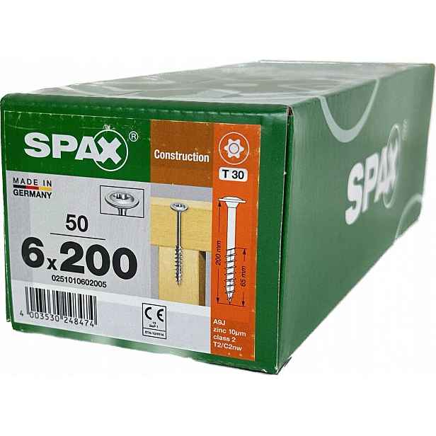 Šrouby pro dřevěné konstrukce 6x200 Spax A`50