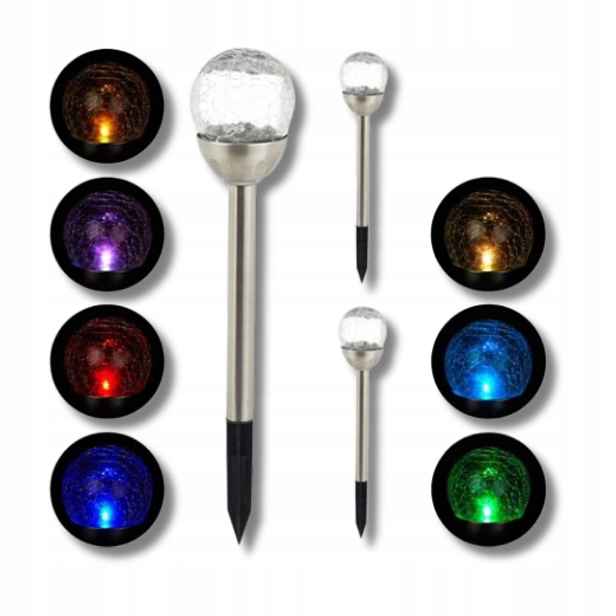 Solární Led Rgb zahradní koule zapichovací, sada 3ks, barevné