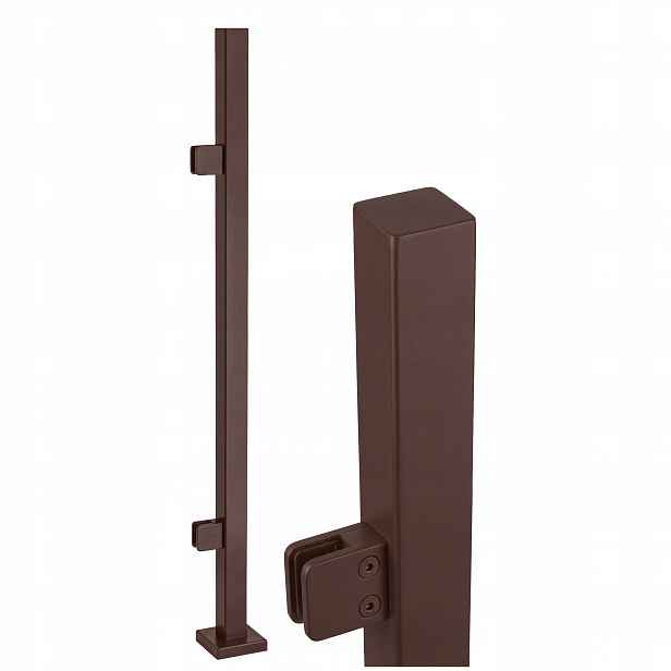 Startovací Sloupek 100 cm pro skleněné zábradlí Hnědý nerezový 40x40 Loft