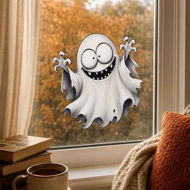 TEMU 1ks Halloweenská bílá samolepka na okno s velkýma očima, kreativní sváteční dekorace na párty, samolepicí nálepka na sklo, hravá tematická