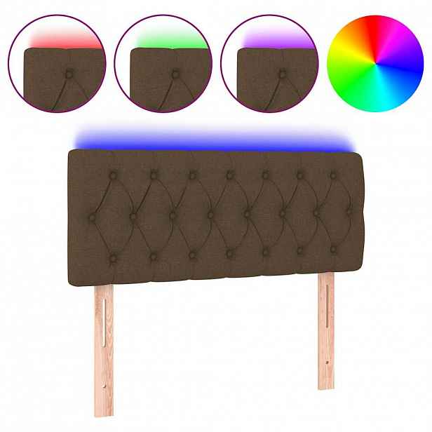 vidaXL Čelo postele s LED tmavě hnědé 90 x 7 x 78/88 cm textil