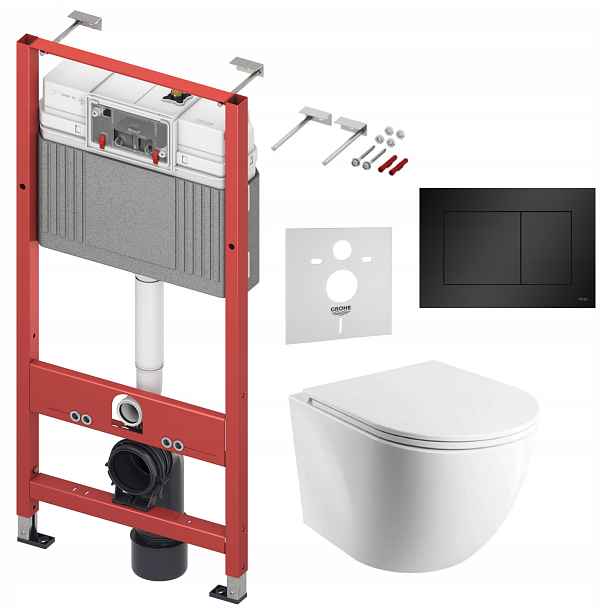Wc sada Tece Base s mísou Cmwbp Rimless a tlačítkem černá matná
