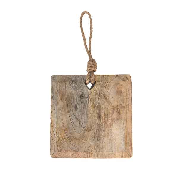 Hnědé dřevěné servírovací prkénko s provázkem - 20*20*2 cm Clayre & Eef