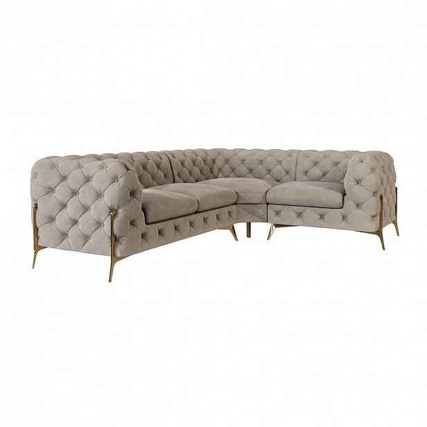 S-Style CHESTERFIELD ROHOVÁ SEDAČKA Lexi z černého sametu se zlatými nohami - otomán vpravo