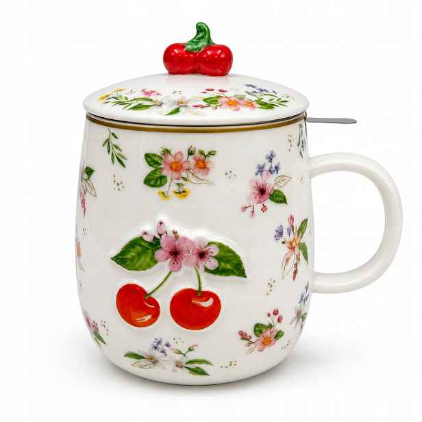 Šálek s konvičkou, sítko 450 ml, porcelán, ovoce, ovoce