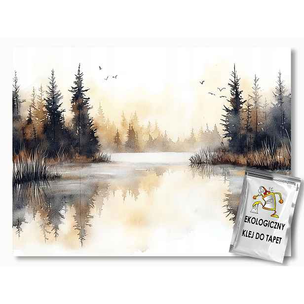 Fototapeta Flizelina Krajina Jezero Les Stromy Mlha Hnědá Béžová 416x290 130g