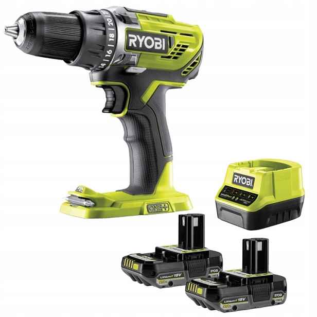 Ryobi 18V One+ aku vrtačka 2x Akumulátor 2.0Ah R18DD3-2C20GLP