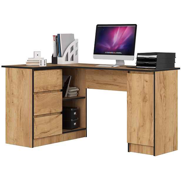 Ak furniture Rohový psací stůl B20 155 cm dub craft zlatý levý