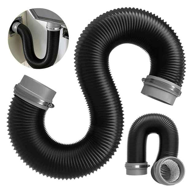 Elastický ventilační kabel 3 palce 5 m s pásky pro pračku, černý