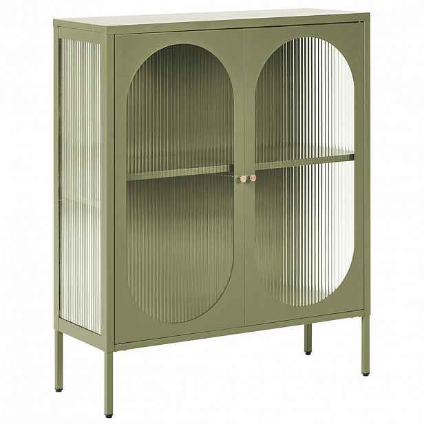 Beliani SIDEBOARD se skleněnými dveřmi Kov 90 cm Zelený Sarre