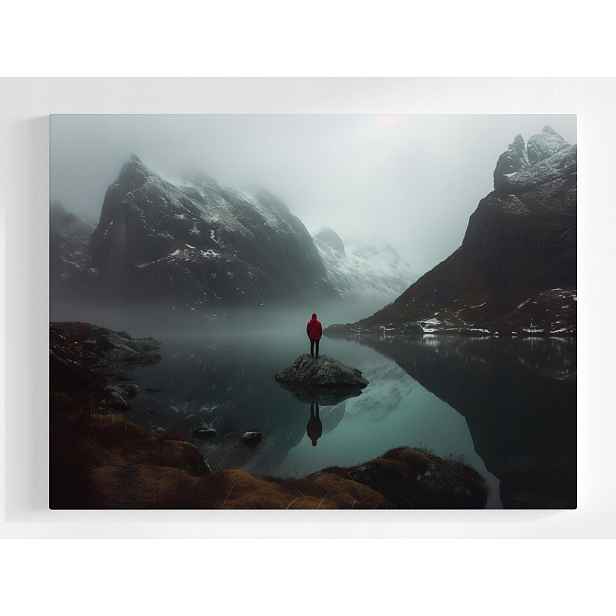 Plakát Norsko Hory Fiord Zima Člověk Samota 100x75