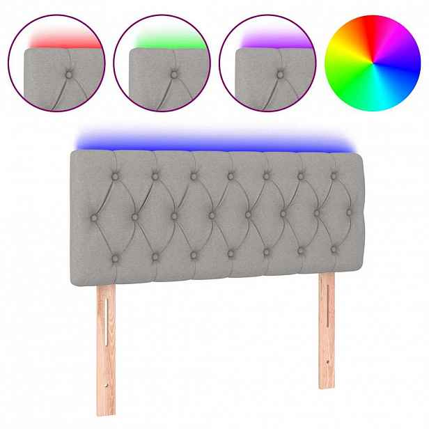 vidaXL Čelo postele s LED světle šedé 100 x 7 x 78/88 cm textil