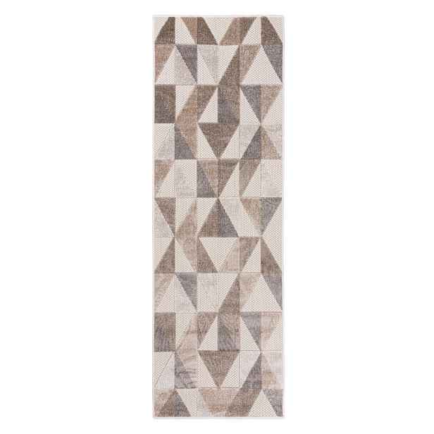 Koberec béžový 80x200 cm geometrický, voděodolný Oeko-Tex