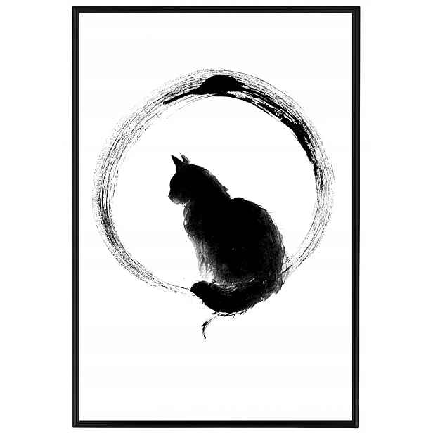 Plakát Rámeček Hliníková Grafika Geometrie Kolo Kočka Černá Bílá B&w 40x60