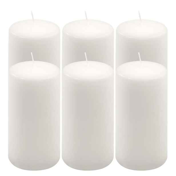 Nexos parafínové hladké sloupkové svíčky 6 ks 15 x 7,5 cm 530 g bílá