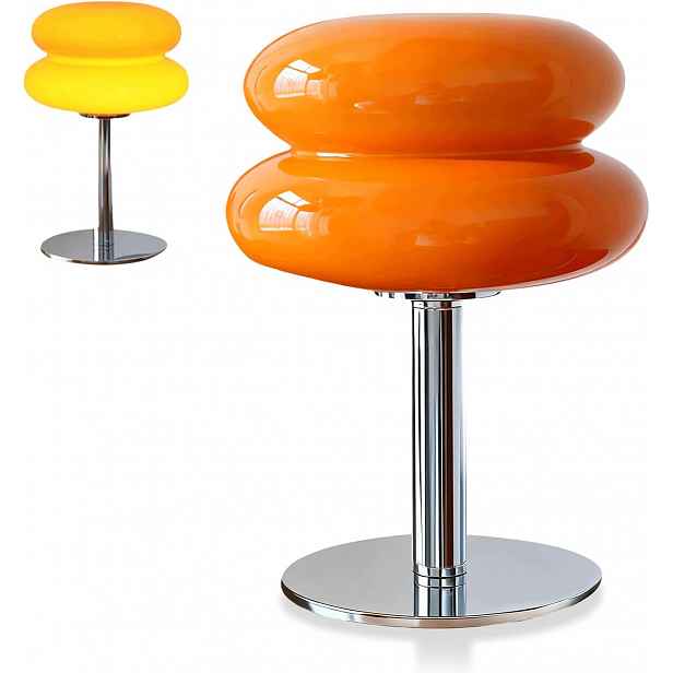 Oranžová stolní lampa noční retro houba skleněná 3 barvy Led chrom