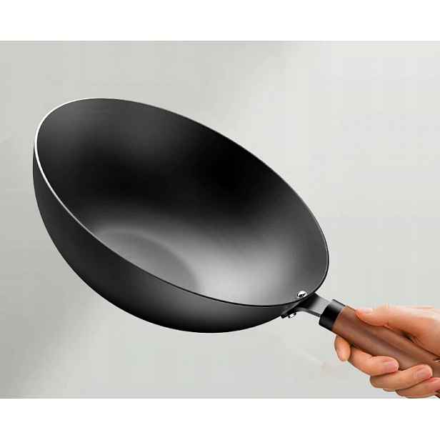 Pánev Wok 30 cm Hluboká dřevěná rukojeť Indukce