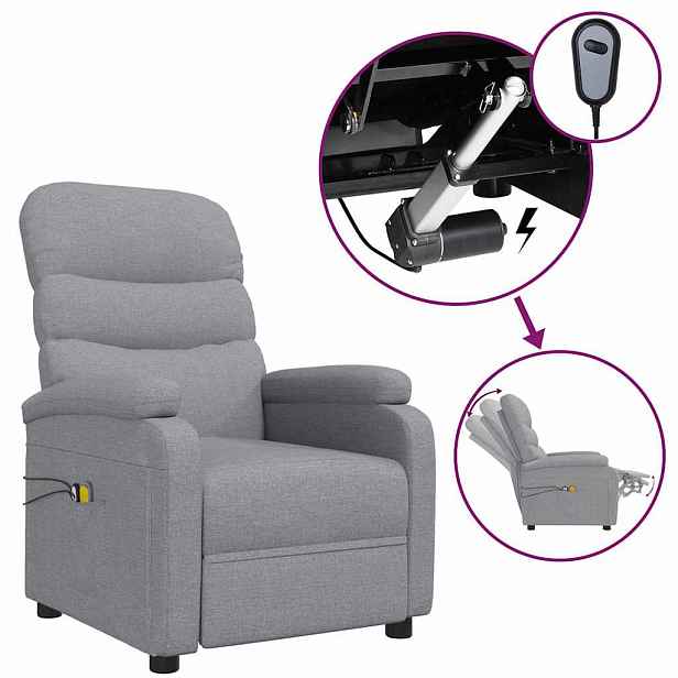 vidaXL Elektrické masážní křeslo světle šedé textil