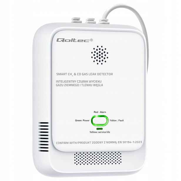 Qoltec Senzor Úniku Zemního Plynu A Oxidu Uhelnatého Do Domu, Alarm 85 Db Led